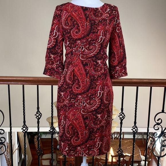 Talbots Red Orange White Black 3/4 long Sleeve Dress size Petite 4 4P - Picture 3 of 9